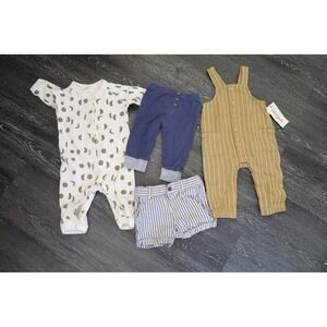 Baby Clothes Bundle 4 Piece Sleepers Overalls Shorts Pants Moon Stripe Cat Jack